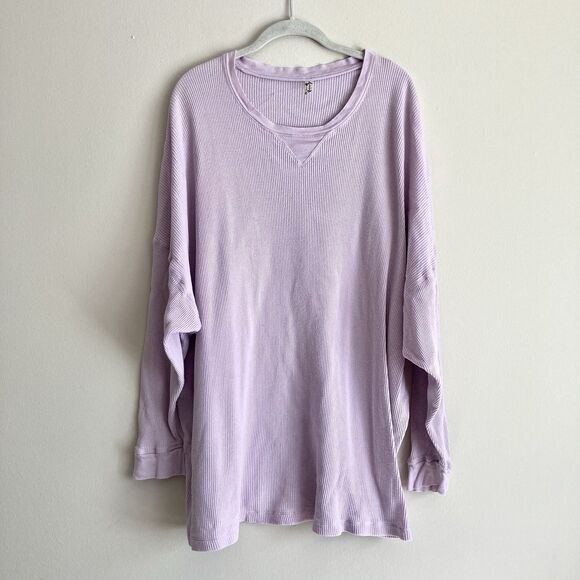 Intimately Free People Early Night Purple Thermal Waffle Knit Oversized Top Med - Picture 1 of 10